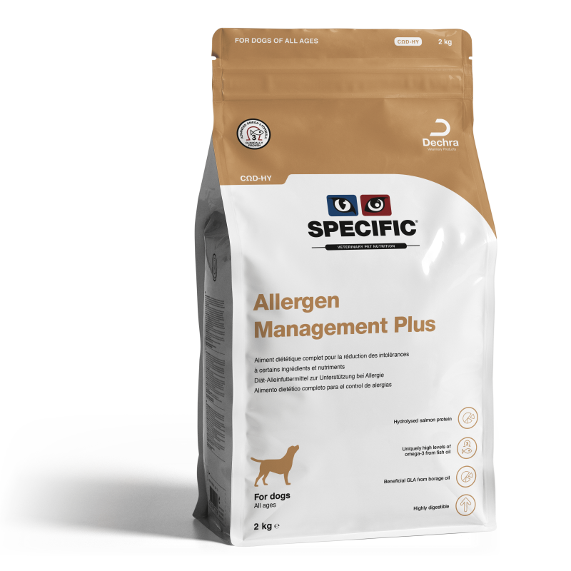 Sac de croquettes vétérinaires de 2 kg : Specific COD-HY Allergen Management Plus pour chien allergique.