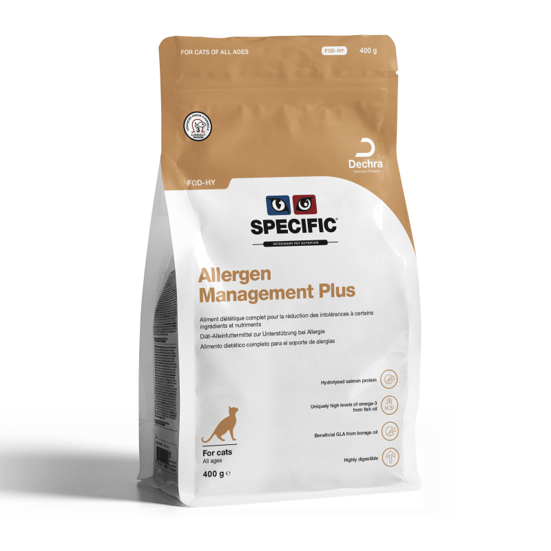 Sac de 400g croquette chat Specific FOD-HY pour allergies alimentaires et environnementales.