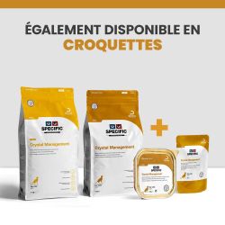 Une alimentation avec croquettes, terrines et sachets fraicheurs pour la réduction des calculs de struvite du chat adulte.