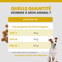 Tableau de rationnement des terrines pour le chiot selon son alimentation.