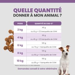 Tableau de rationnement des croquettes Specific CGD-S pour chien senior de petite race selon leur alimentation et leur poids.