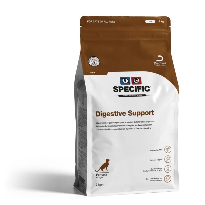 Sac de 2kg de croquette Specific FID adaptée au chat souffrant de troubles digestifs et gastro-intestinaux.