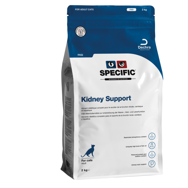Croquette Specific FKD adaptée au chat adulte souffrant d'insuffisance rénale et cardiaque.