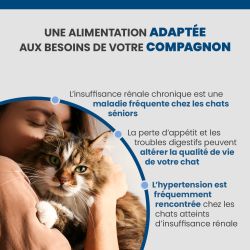 Alimentation specific adaptée au chat souffrant d'insuffisance rénale et cardiaque.