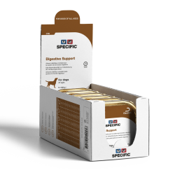 Carton ouvert de terrines Specific CIW de 100g adaptée au chien souffrant de troubles digestifs.