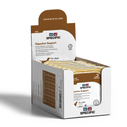 Carton ouvert de terrines Specific CIW de 100g adaptée au chien souffrant de troubles digestifs.