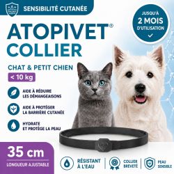 Bénéfices du collier Atopivet pour le chat et le chien de petite taille (moins de 10kg).