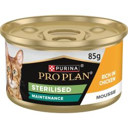Face de la boîte et dessus de la boîte de mousse au poulet pour chat adult delicate Pro Plan Purina