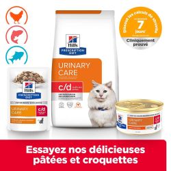 Gammes Hill's Urinary Multicare Stress avec alimentation humide et sèche avec plusieurs saveurs disponibles