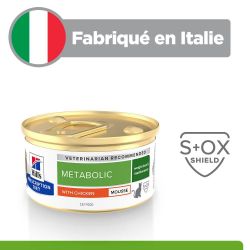 Hill's Prescription Diet Metabolic sous forme de mousse est fabriqué en Italie et réduit les risques de cristalisation des calcu