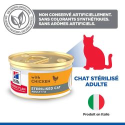 Mousse Hill's Science Plan Sterilised Adult au poulet fabriqué en Italie et non conservé artificiellement