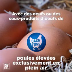 Mousse fabriqué avec des œufs ou des sous-produits d'œufs de poules élevés en pleine air